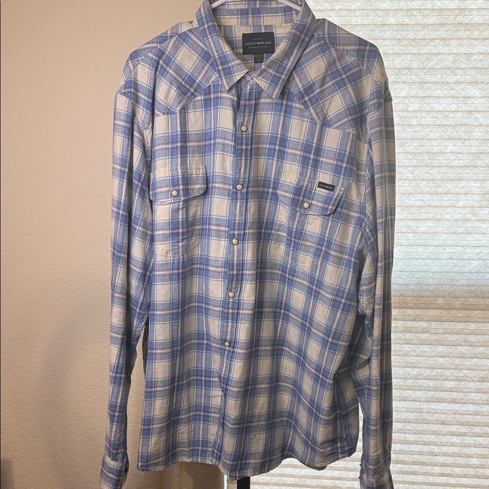 Men's Lucky Brand Blue Plaid Button Down Shirt Size XXL